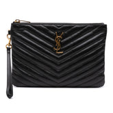 Chevron Leather Monogram Zip A5 Wristlet Pouch